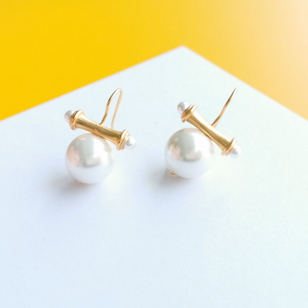 Bamboo Gold Pearl Earrings by Julie Vos